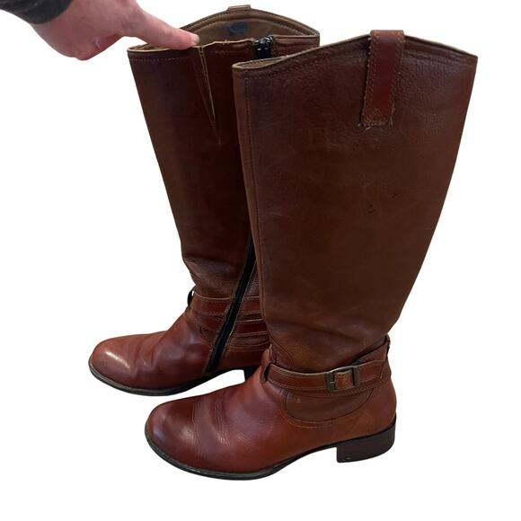 Born BOC Boots Riding Ankle Straps Zip up Brown Cognac Leather Tall 8/39 Comfy - Picture 2 of 11